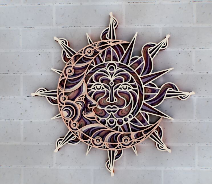 Güneş ve Ay 3D Mdf , Kontrplak Mandala Kesimi Üretimi