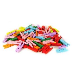 Ahşap Renkli Mini Mandal - (100 Adet) - 