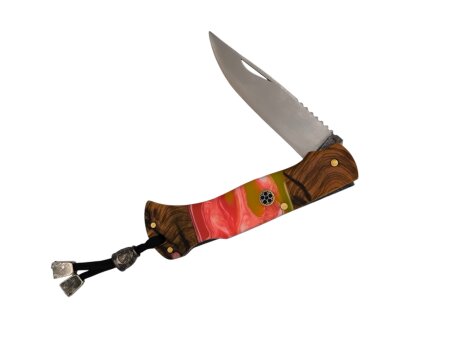Epoksi El Yapımı Kilitli Paslanmaz Çakı - Pembe Beyaz - 1